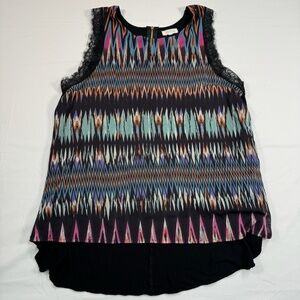 Anthropologie Weston Sleeveless Top Women Sz Medium Black Multi Color Lace